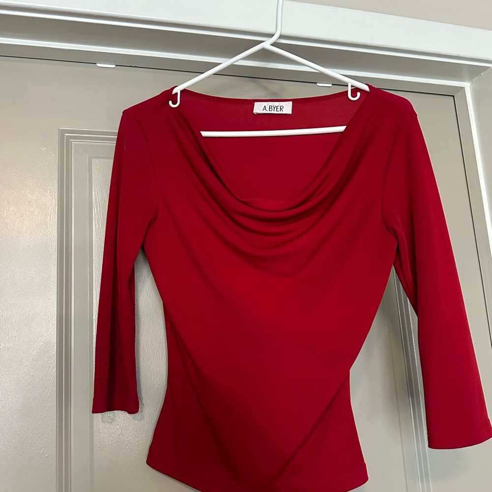 A. Byer Scarlet Cowl Neck Blouse